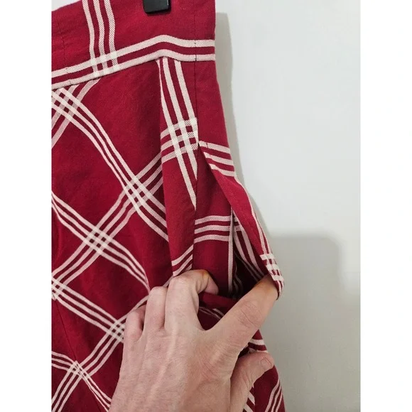 eShakti Red White Plaid A-Line Midi Skirt with Pockets Size 8 Medium Cotton - Picture 8 of 8